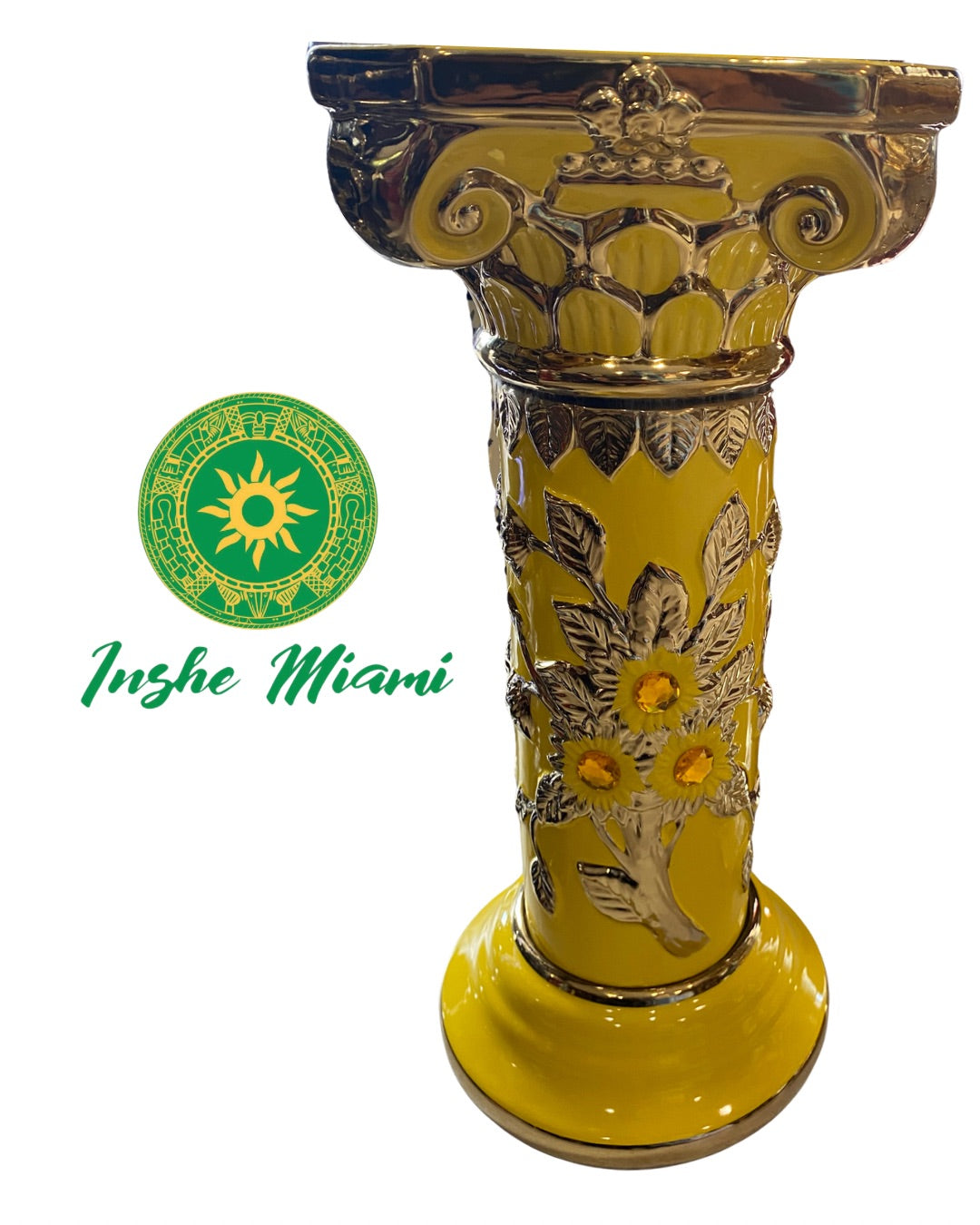 Pedestal Columna Decorativa con Flores 14” – Base para Santos y Soperas | Varios Colores | Inshe Miami