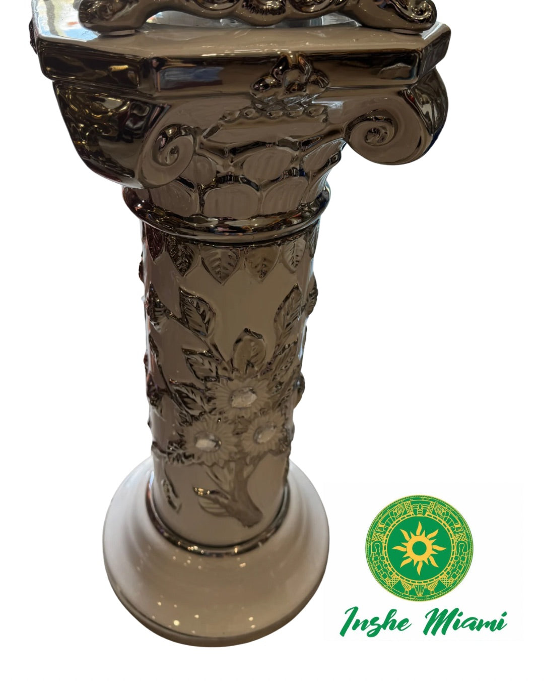 Pedestal Columna Decorativa con Flores 14” – Base para Santos y Soperas | Varios Colores | Inshe Miami