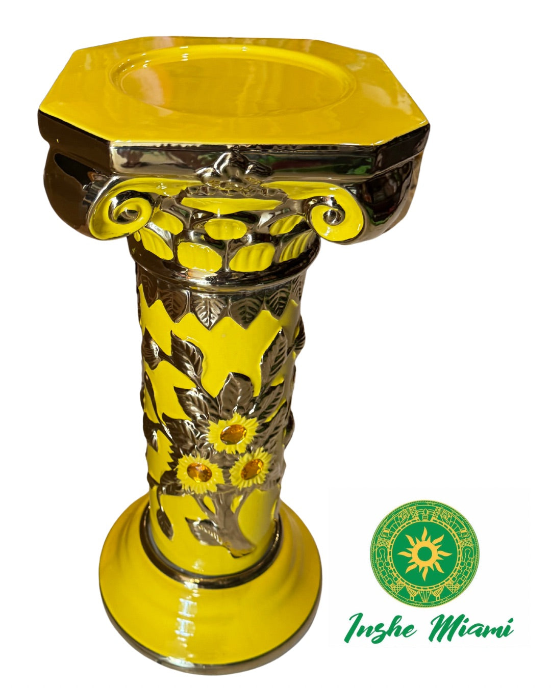 Pedestal Columna Decorativa con Flores 14” – Base para Santos y Soperas | Varios Colores | Inshe Miami
