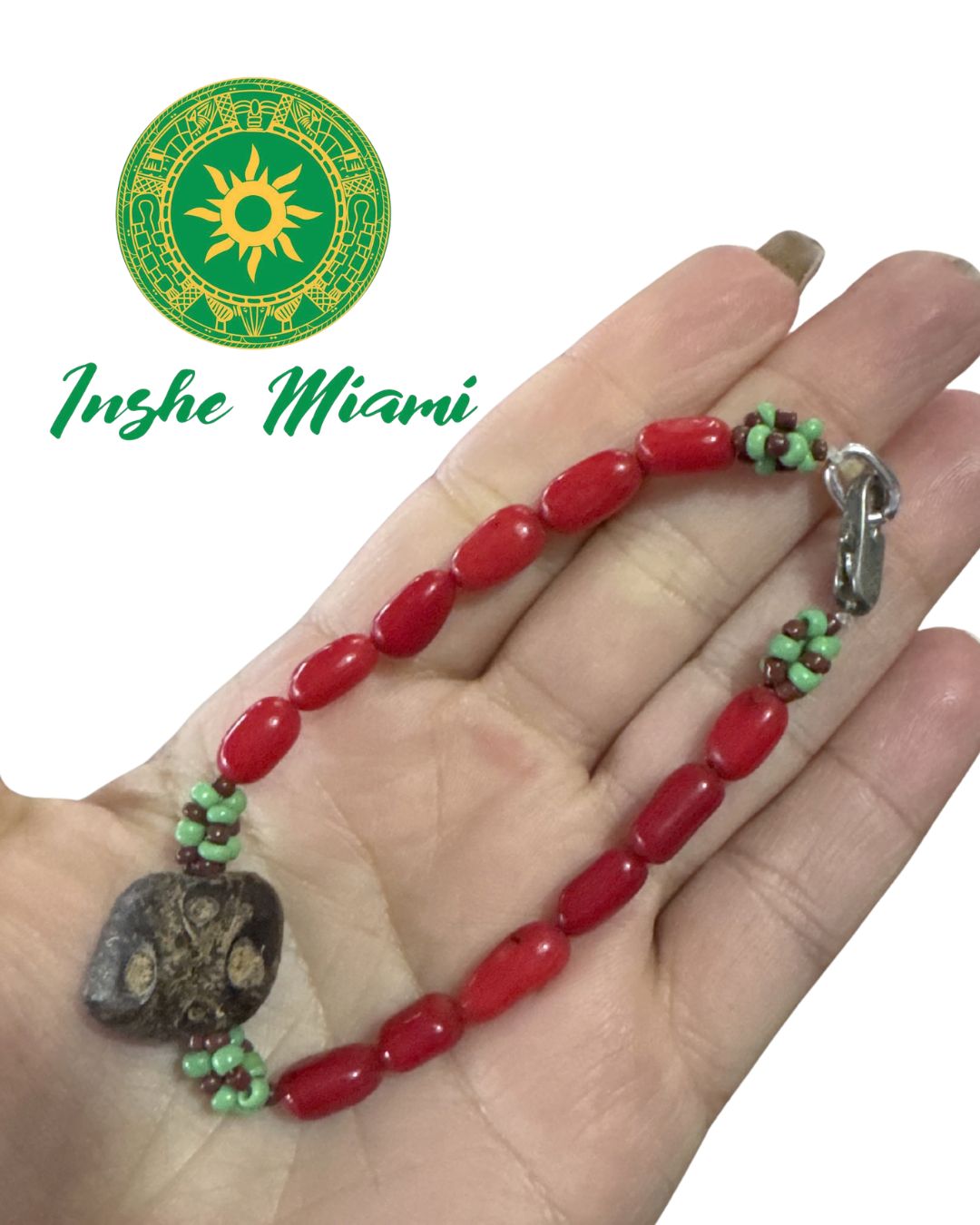 Ilde de Coral Rojo con Ikín de 4 Ojos – Collar Religioso Tradicional