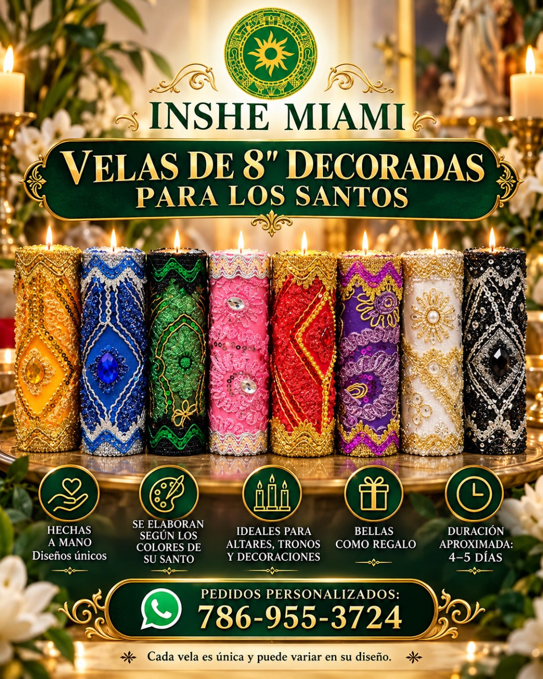BEAUTIFULLY DECORATED 8” CANDLES FOR THE SAINTS – Spiritual Ritual Candle for Altars and Traditional Use