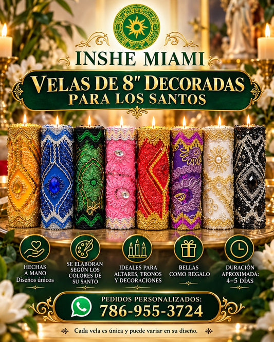 BEAUTIFULLY DECORATED 8” CANDLES FOR THE SAINTS – Spiritual Ritual Candle for Altars and Traditional Use