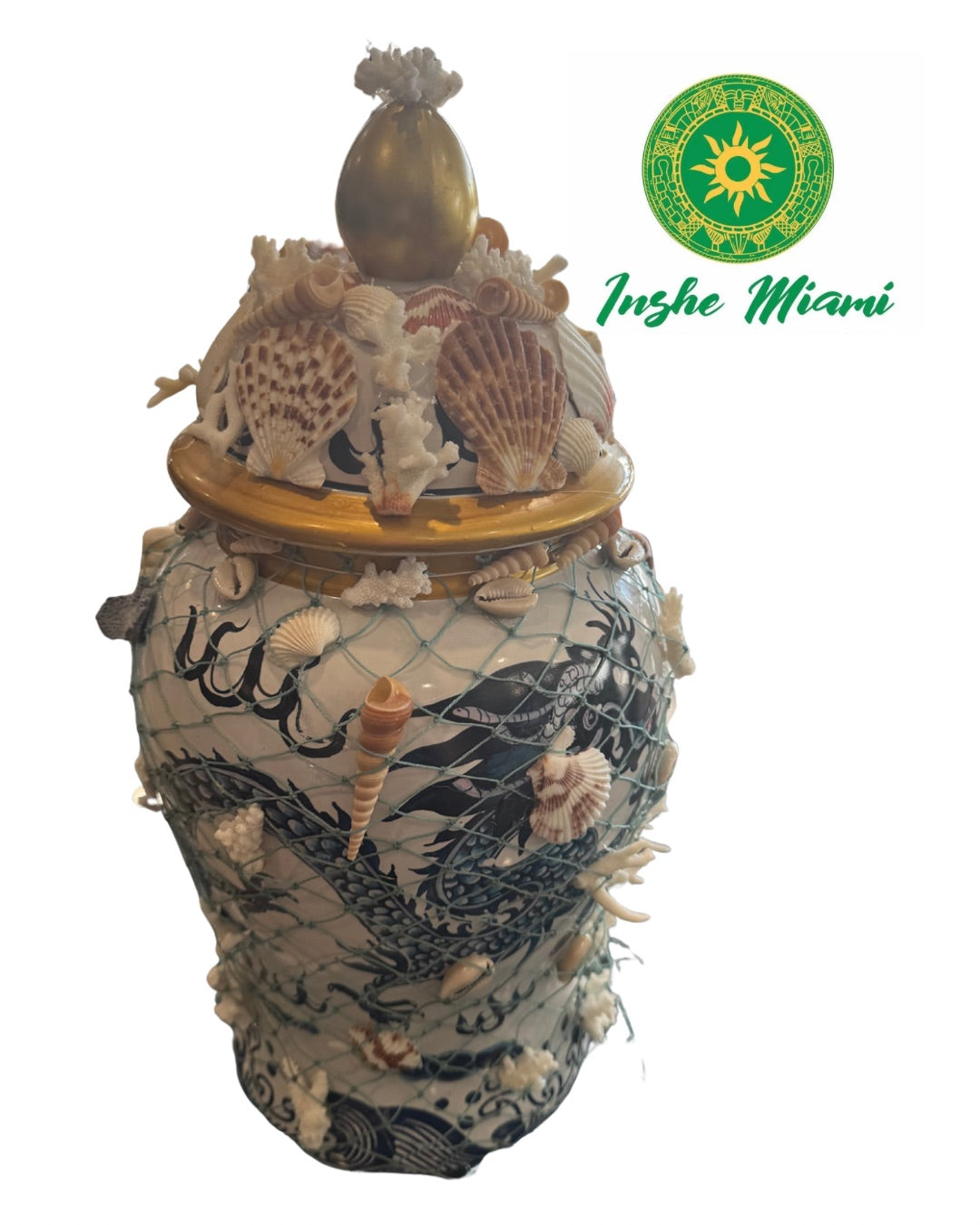 Tinaja de Olokun Decorada con Red y Caracoles – Sopera Artesanal del Mar | Inshe Miami