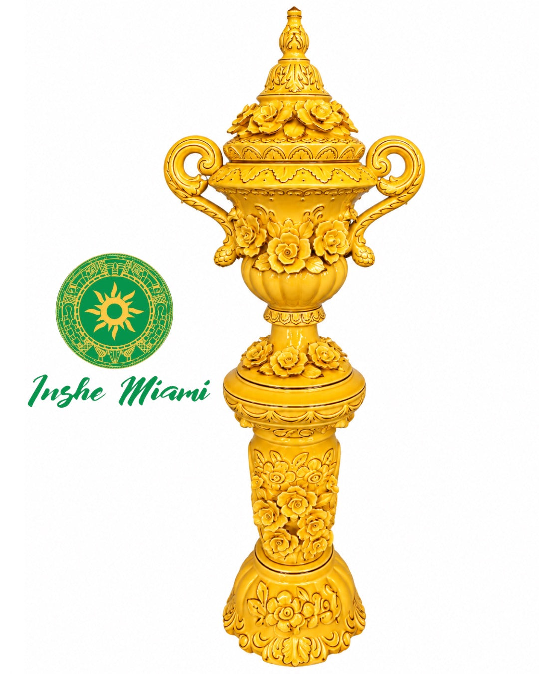 Juego de Pedestal y Potiche Ánfora con Flores 63” – Set Grande Decorativo | Inshe Miami
