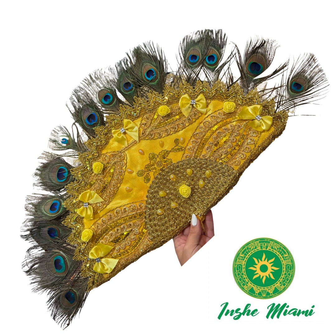 Abanicos de Oshun Decorados 18" con Plumas