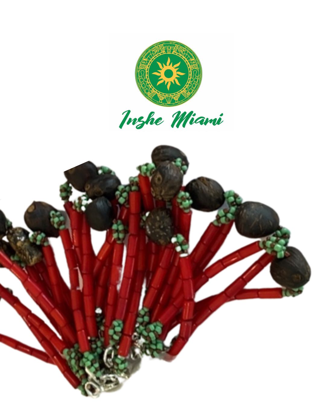 Ilde de Coral Rojo con Ikín de 4 Ojos – Collar Religioso Tradicional
