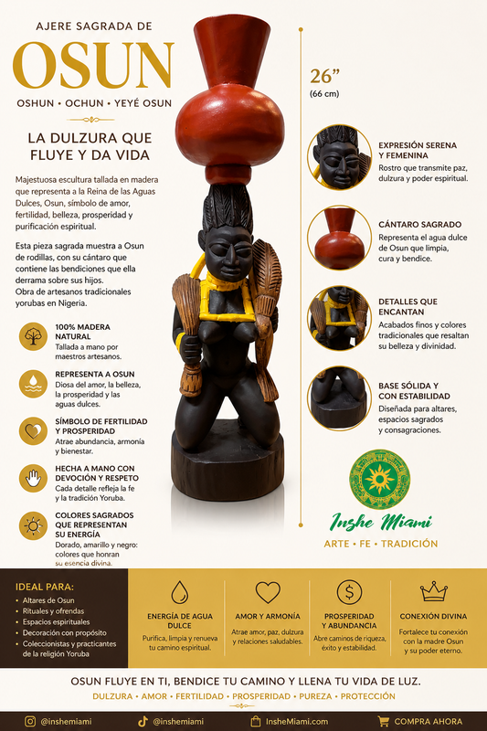 Icono de Oshun Tallada en Madera 26” – Escultura Yoruba de Osun/Ochún