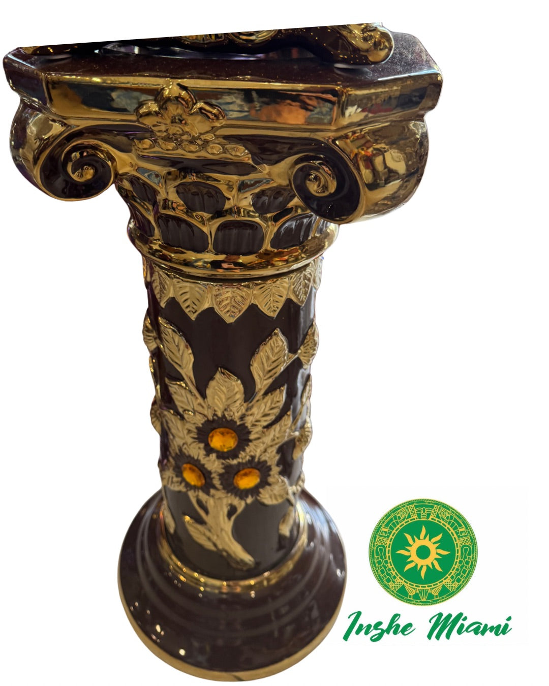 Pedestal Columna Decorativa con Flores 14” – Base para Santos y Soperas | Varios Colores | Inshe Miami
