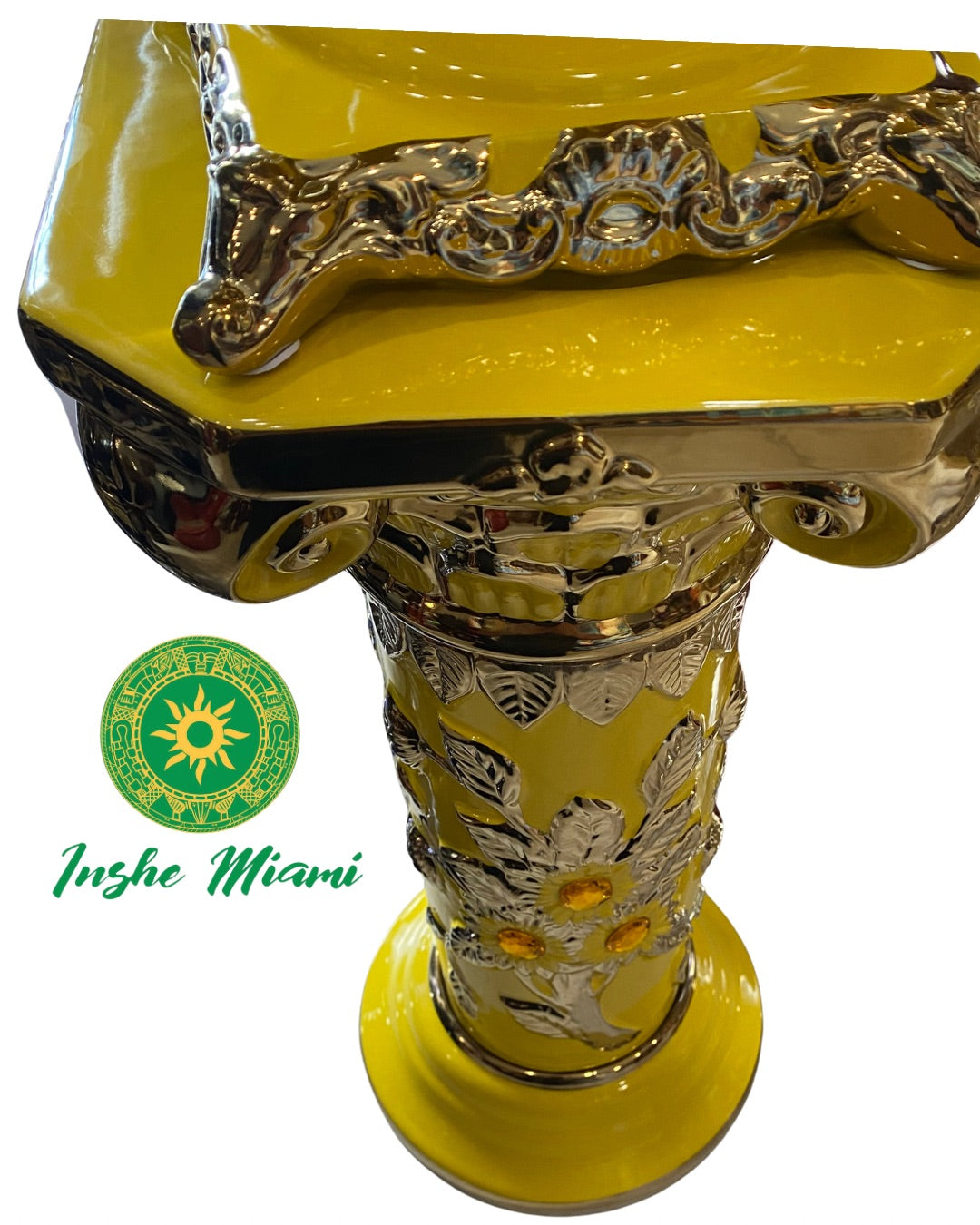 Pedestal Columna Decorativa con Flores 14” – Base para Santos y Soperas | Varios Colores | Inshe Miami