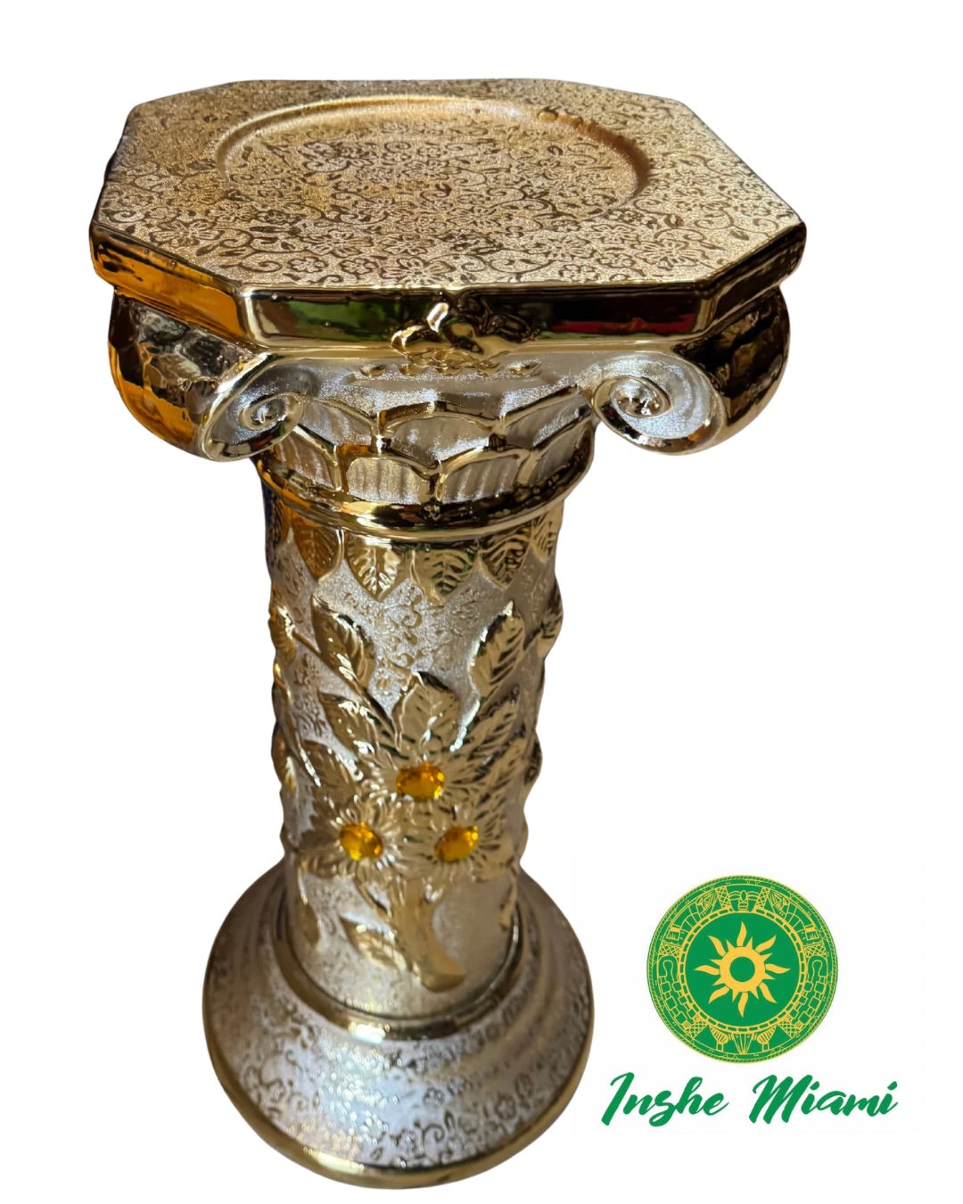 Pedestal Columna Decorativa con Flores 14” – Base para Santos y Soperas | Varios Colores | Inshe Miami