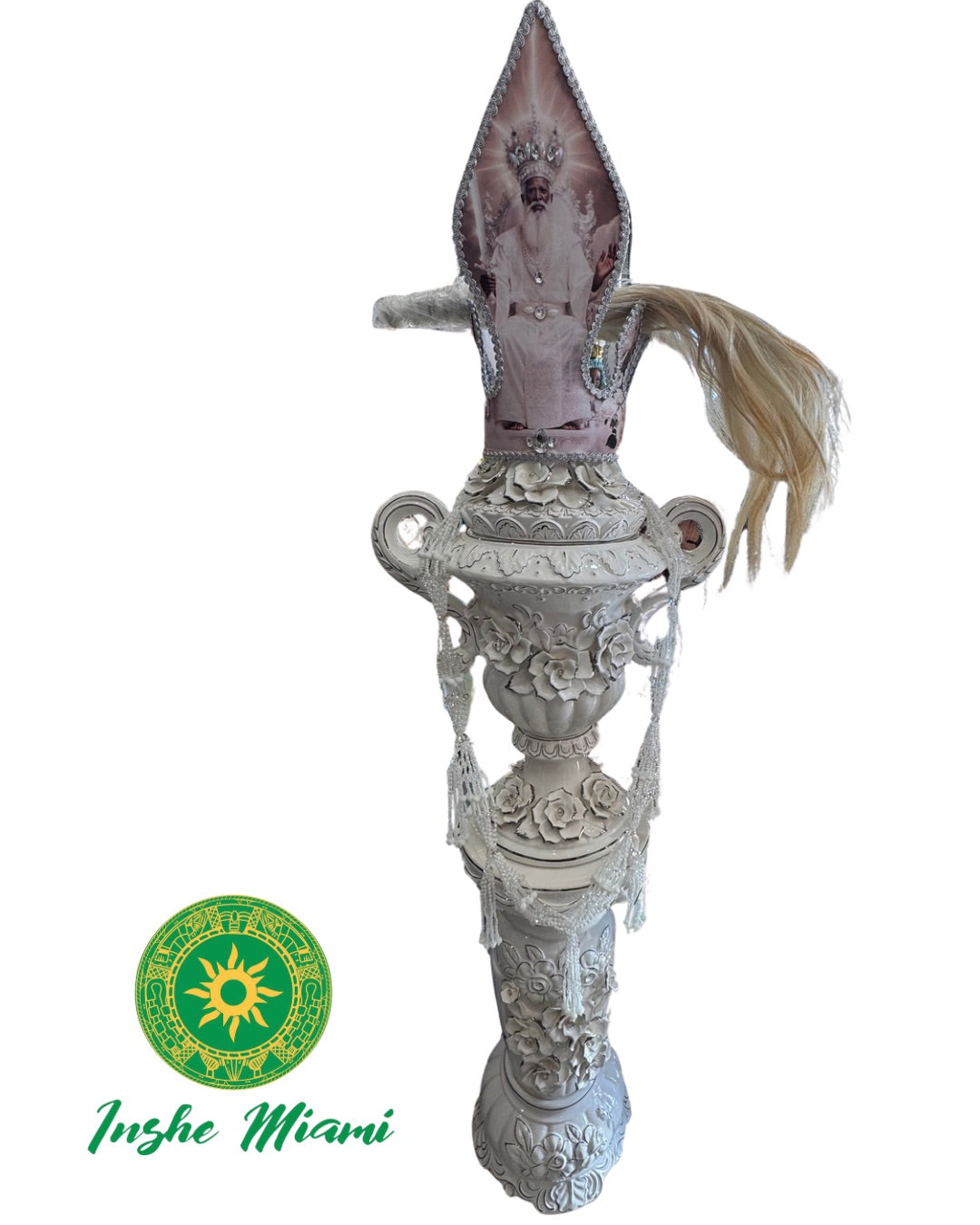 Juego de Pedestal y Potiche Ánfora con Flores 63” – Set Grande Decorativo | Inshe Miami