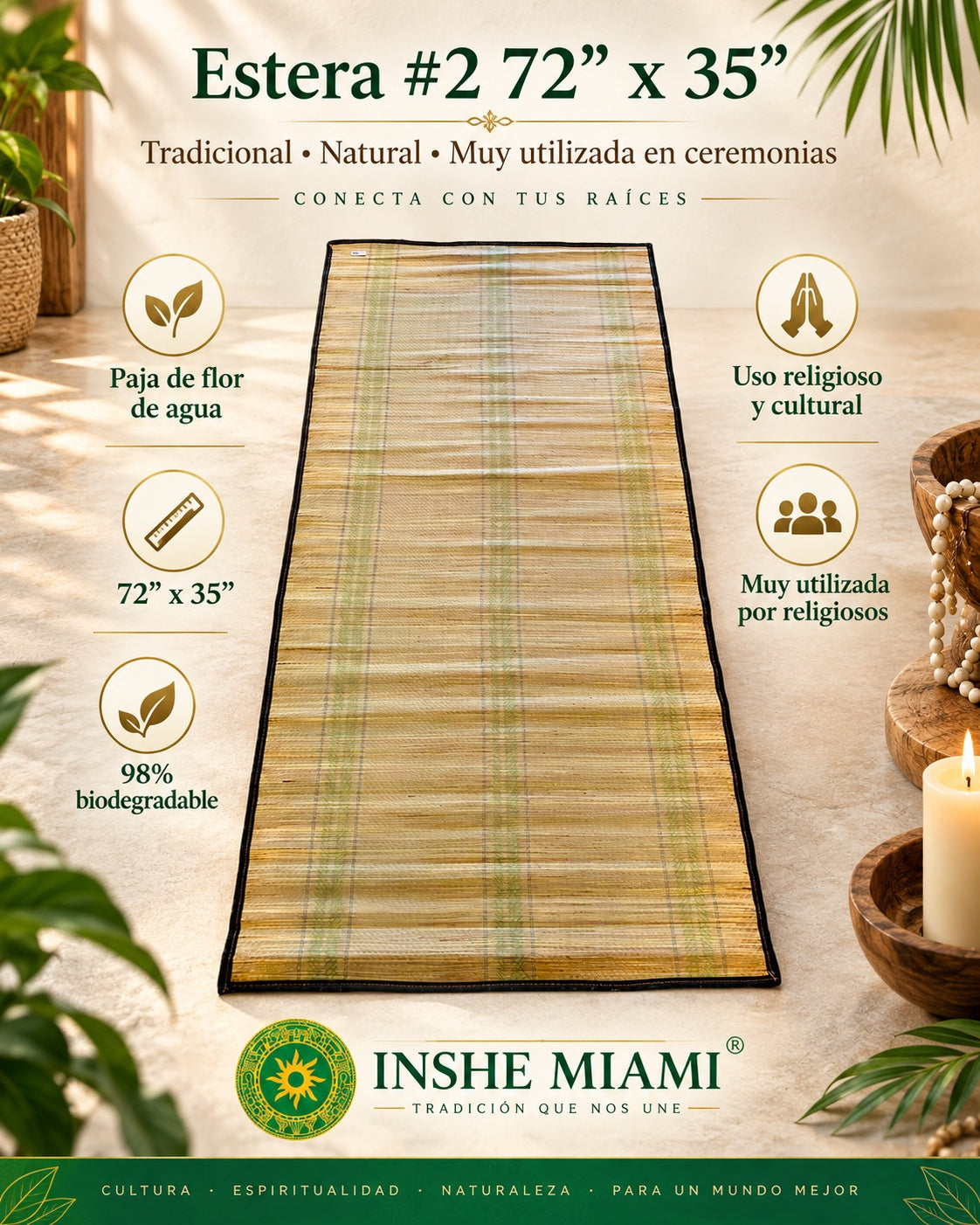 Estera Tradicional #2 de Flor de Agua 72” x 35” – Uso Religioso y Ceremonial | Inshe Miami