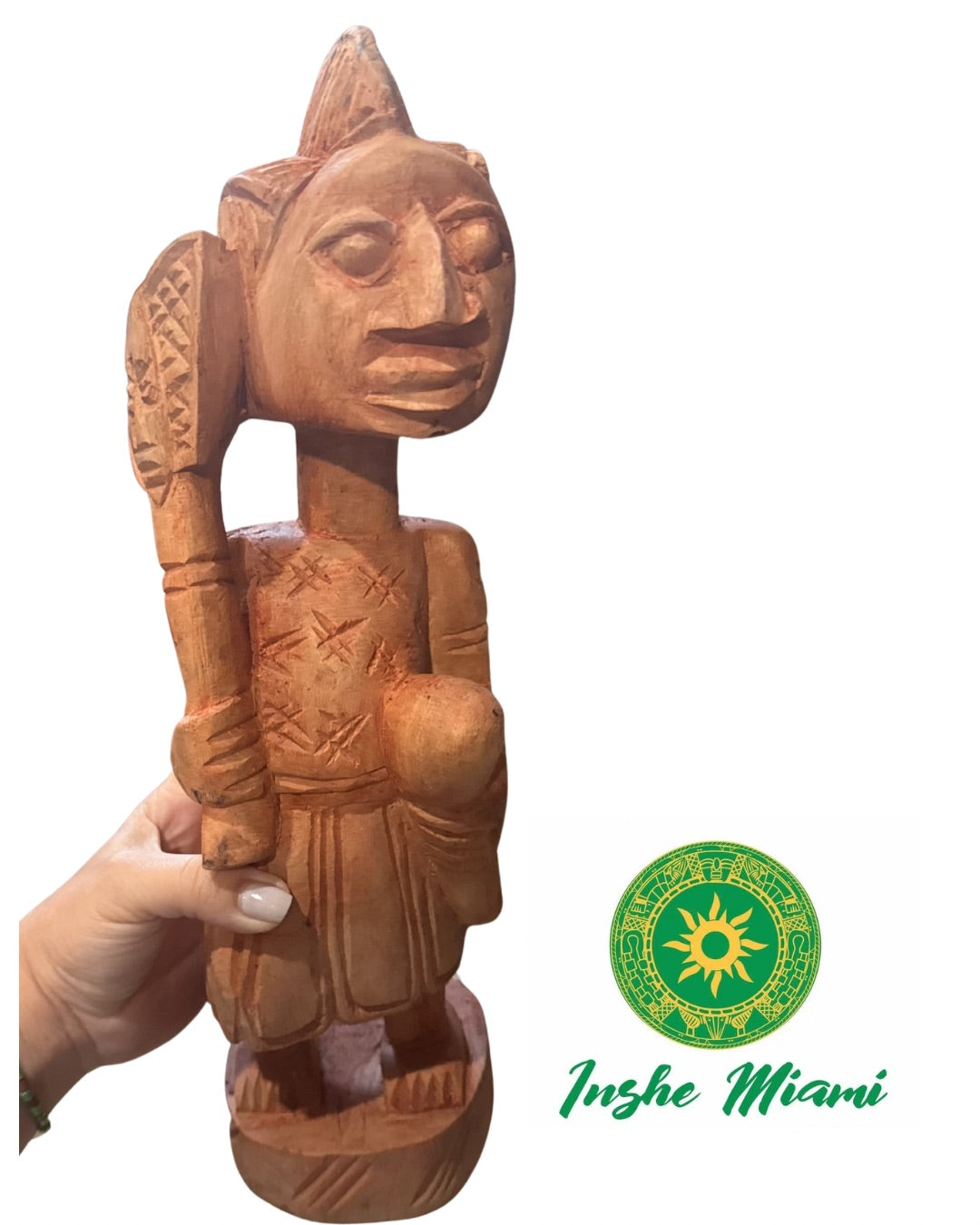 Icono de Shangó en Madera 14” – Escultura Tradicional de Nigeria | Inshe Miami