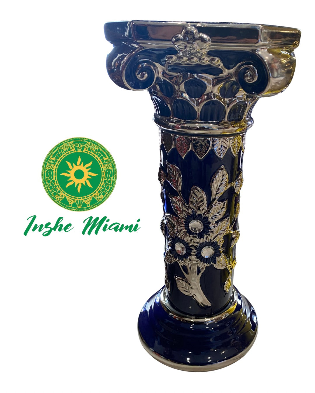 Pedestal Columna Decorativa con Flores 14” – Base para Santos y Soperas | Varios Colores | Inshe Miami