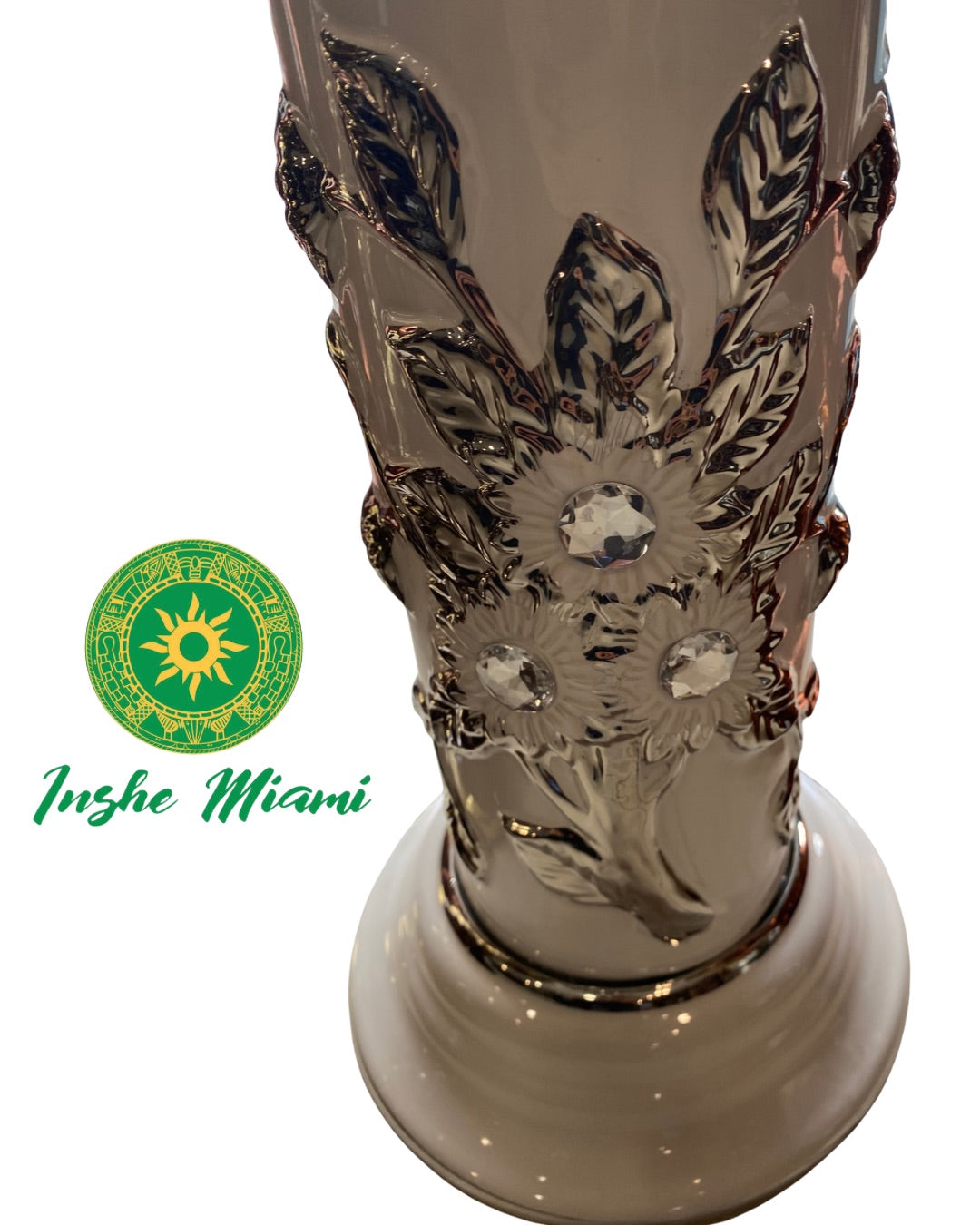 Pedestal Columna Decorativa con Flores 14” – Base para Santos y Soperas | Varios Colores | Inshe Miami