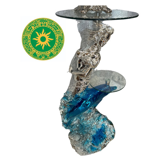 PEDESTAL PLATEADO CON DOBLE CRISTAL