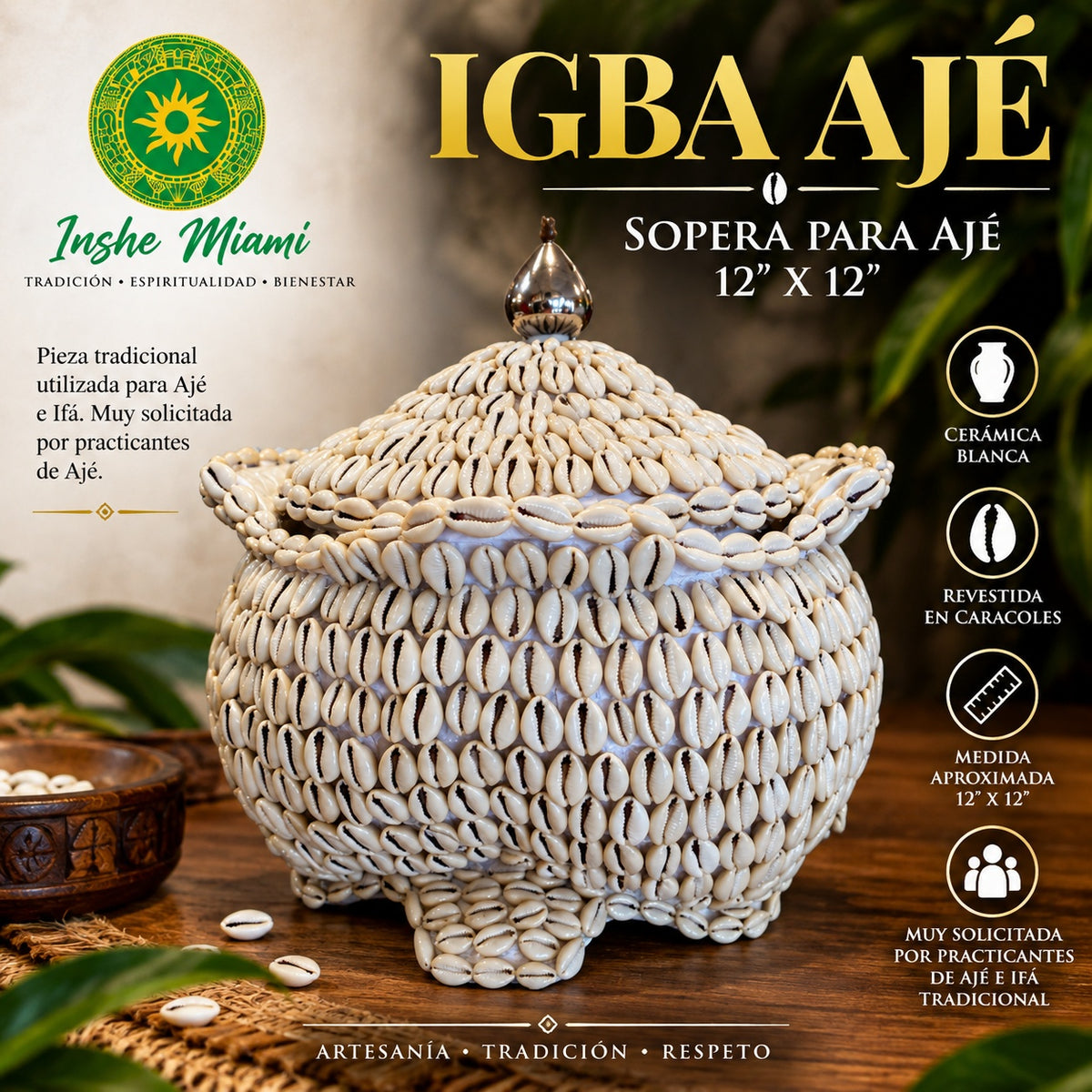 Igba Ajé – Sopera para Ajé 12” Revestida en Caracoles | Inshe Miami