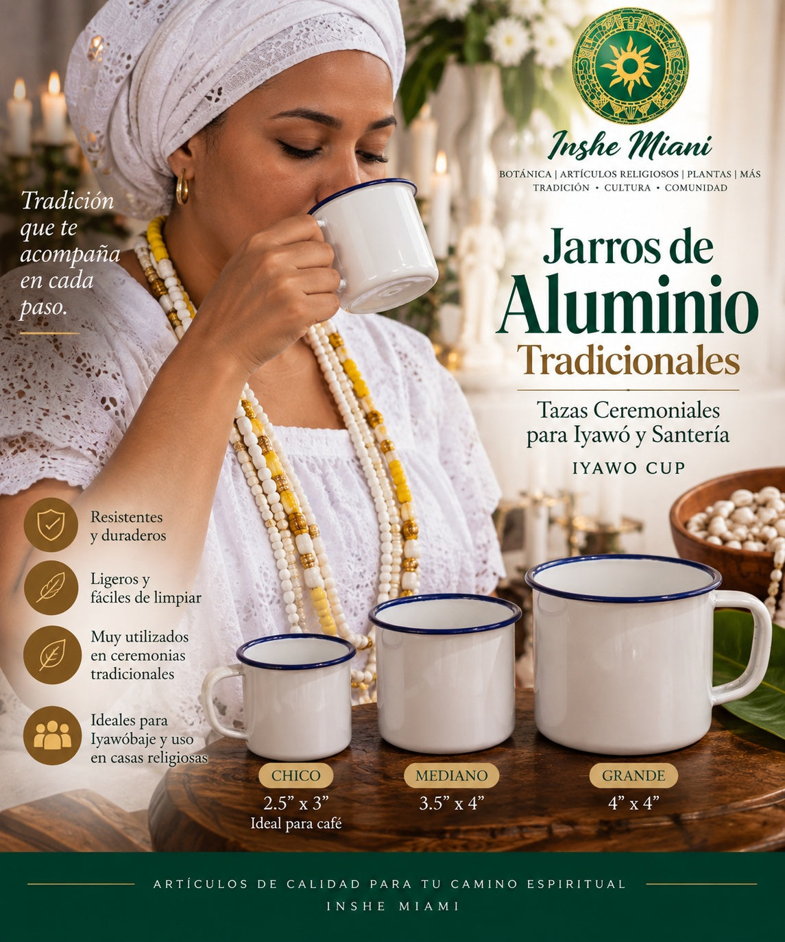 Traditional Aluminum Pitchers – Ceremonial Cups for Iyawó and Santería (3 Sizes) Iyawo Cup
