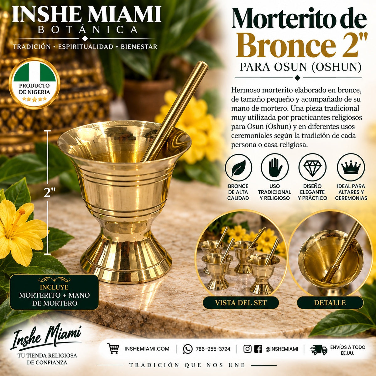 Morterito de Bronce 2" para Osun (Oshun) | Inshe Miami