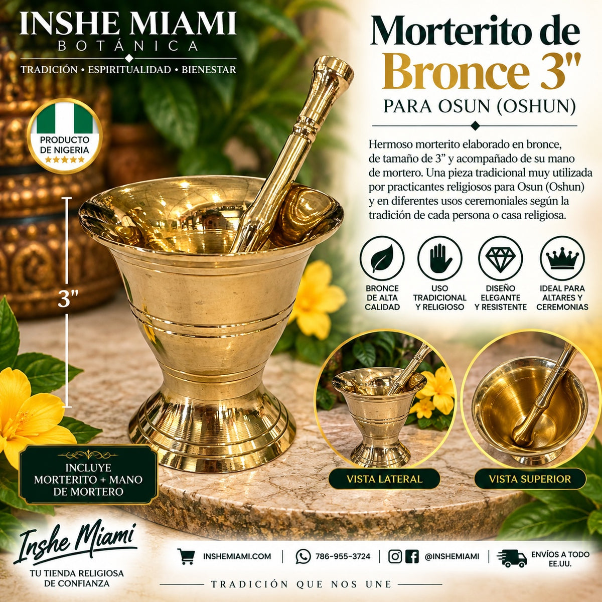 Morterito de Bronce 3" para Osun (Oshun) | Inshe Miami
