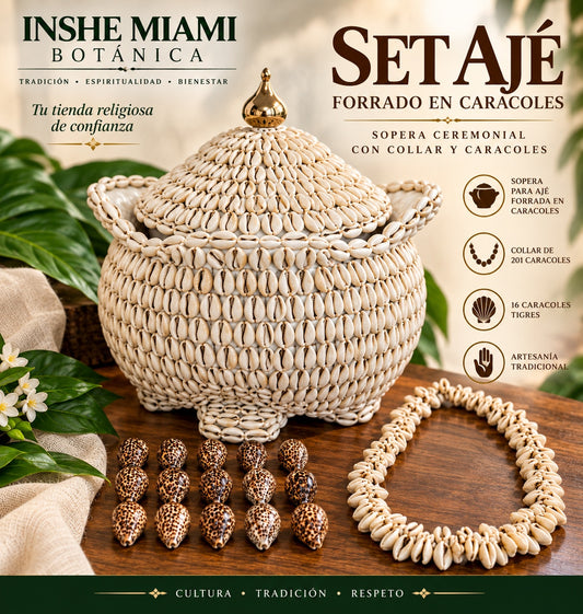 Set Ajé Forrado en Caracoles – Sopera, Collar y 16 Caracoles Tigres | Inshe Miami