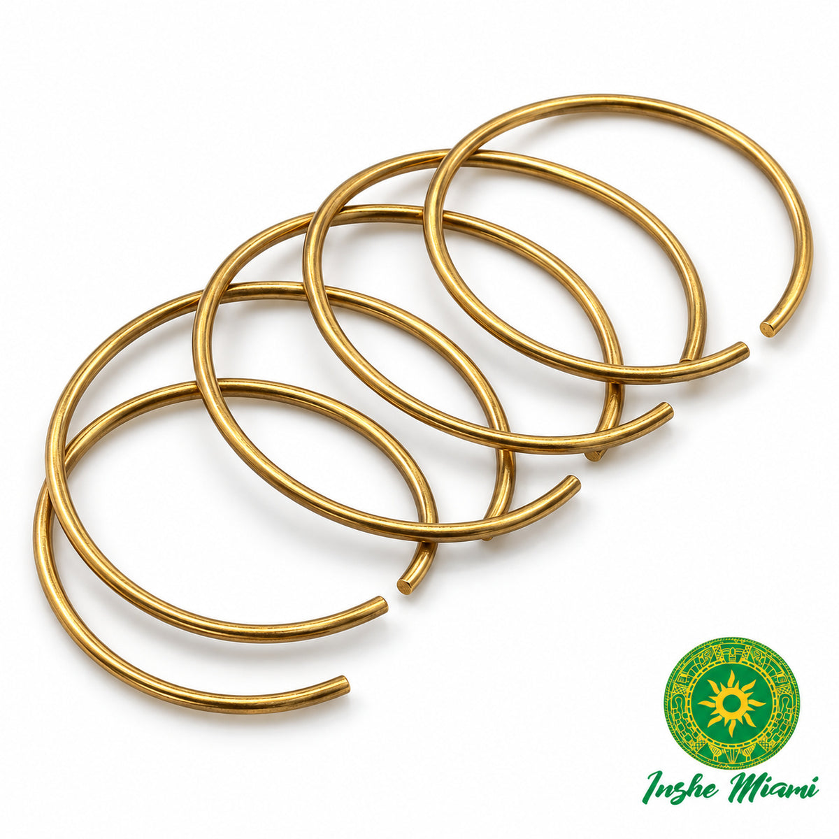 Pulsos de Oshún en Bronce – Set de 5 Manillas Abiertas Ajustables | Inshe Miami