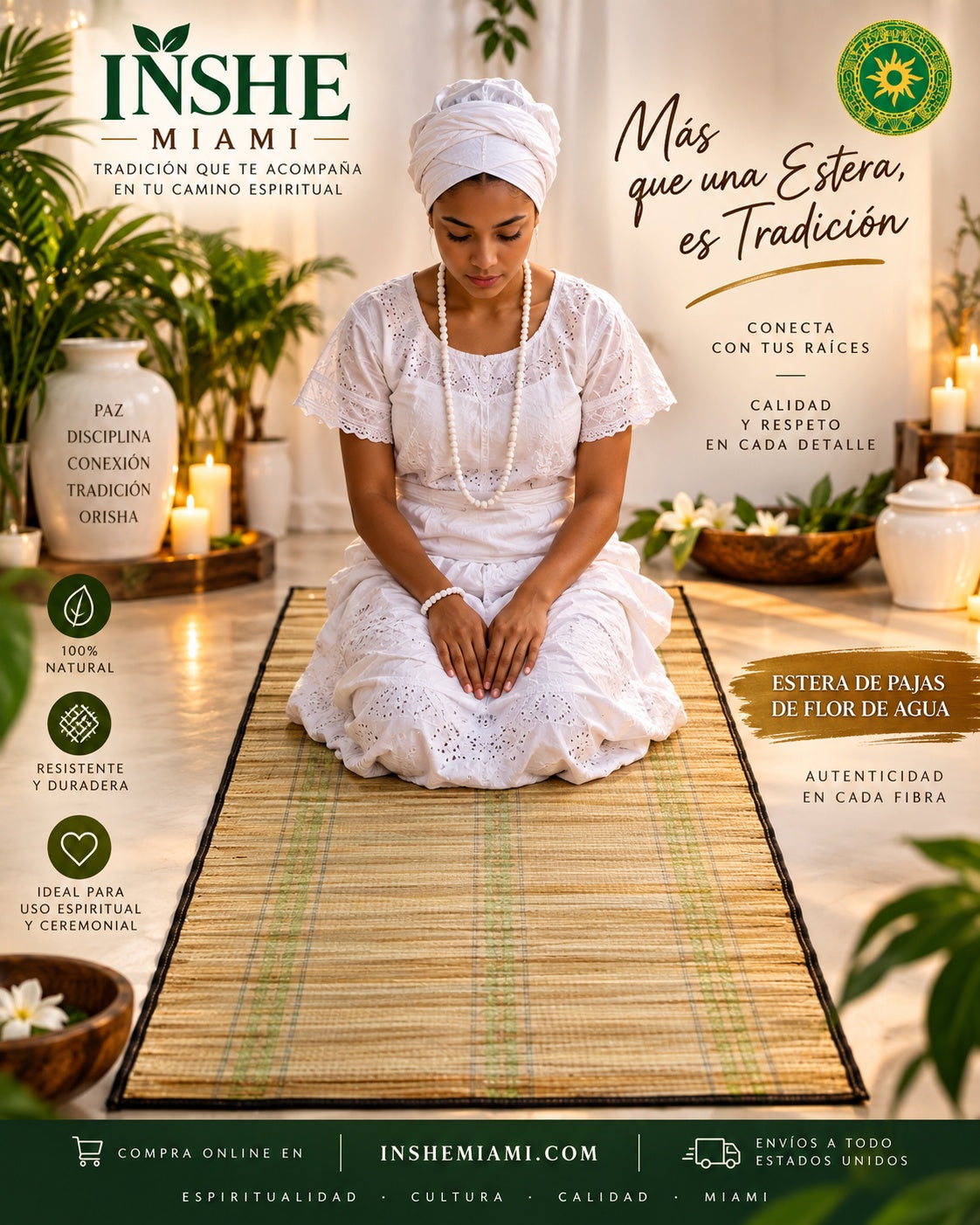 Estera Tradicional #2 de Flor de Agua 72” x 35” – Uso Religioso y Ceremonial | Inshe Miami