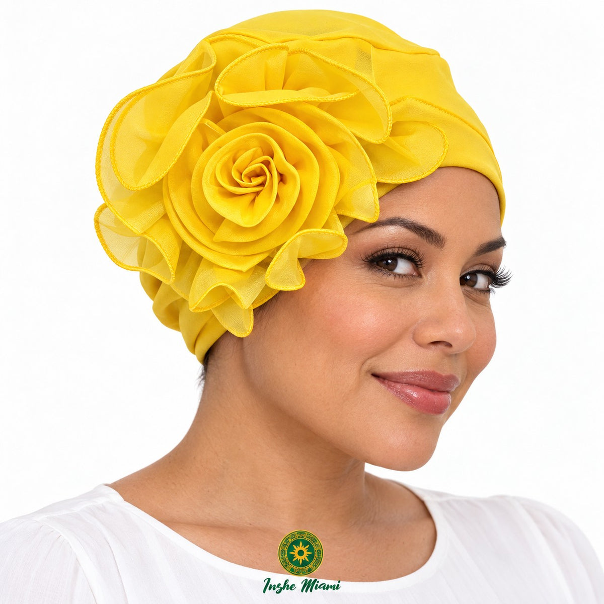 Gorro Religioso con Flor – Pañuelo Elástico para Osha, Ifá y Ceremonias | Inshe Miami