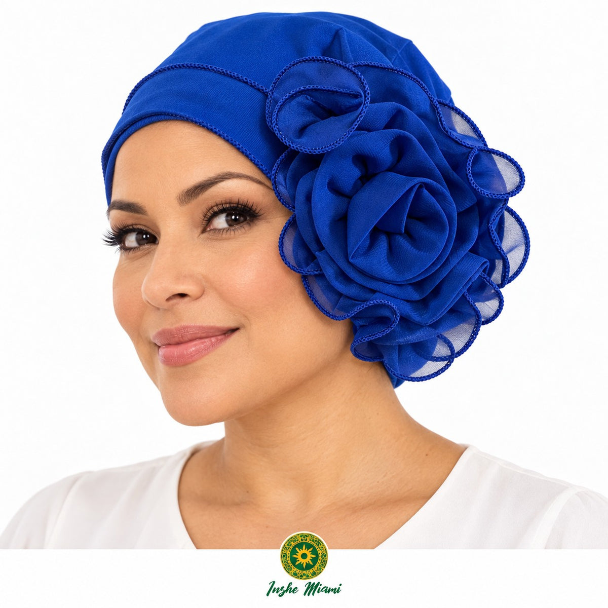 Gorro Religioso con Flor – Pañuelo Elástico para Osha, Ifá y Ceremonias | Inshe Miami