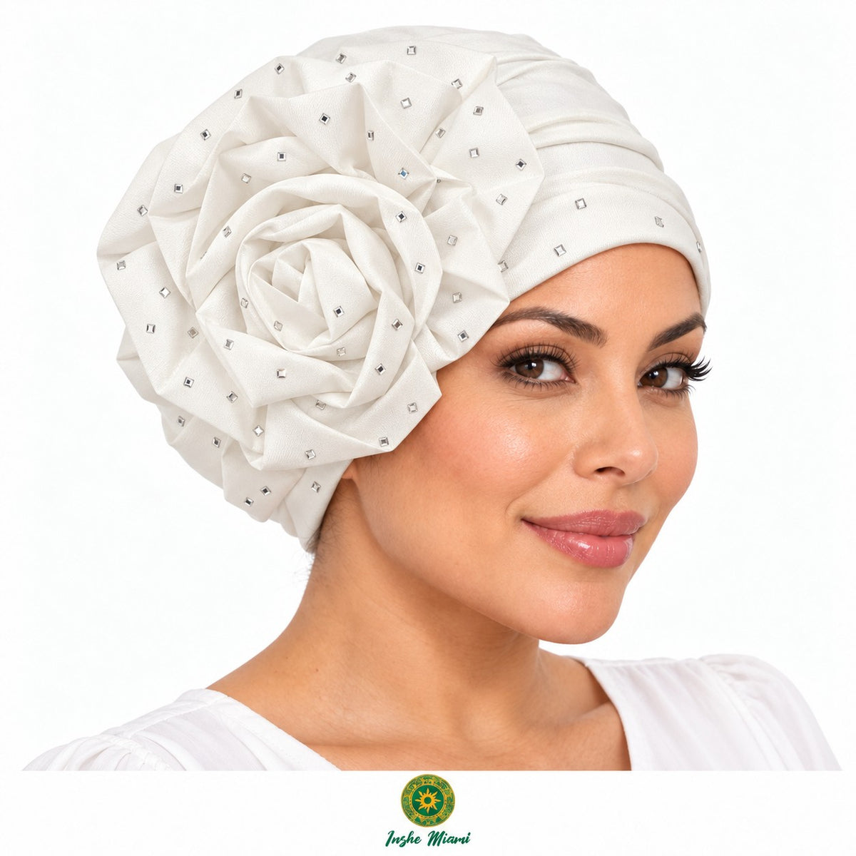 Flower Beanie Decorated with Pearls – Stretchy for Women and Girls | Inshe Miami