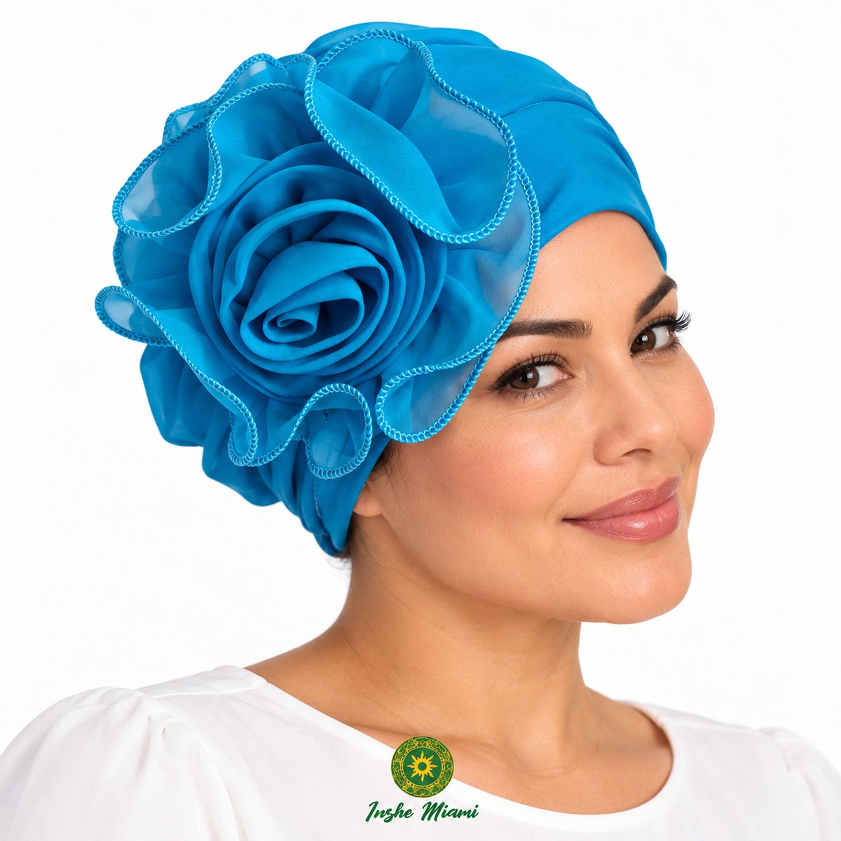 Gorro Religioso con Flor – Pañuelo Elástico para Osha, Ifá y Ceremonias | Inshe Miami