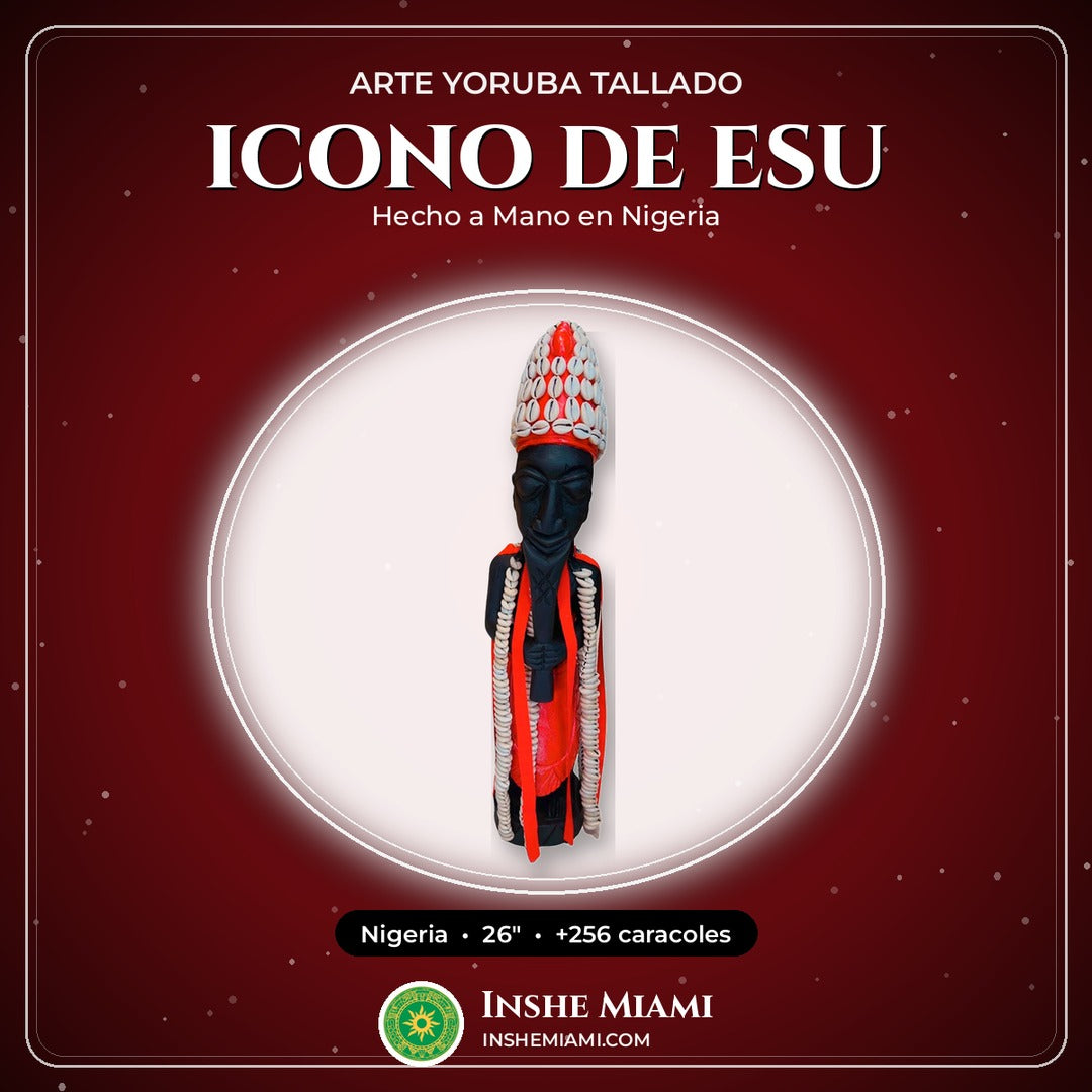 Icono de Esu Tallado en Madera 26" con Caracoles | Inshe Miami