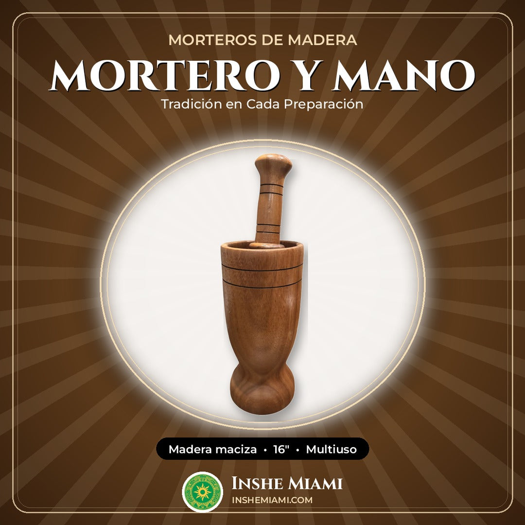 Mortero y Mano de Madera 16" | Inshe Miami