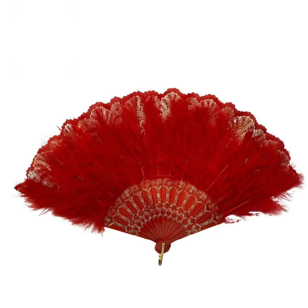 Abanico Rojo con Plumas | Inshe Miami