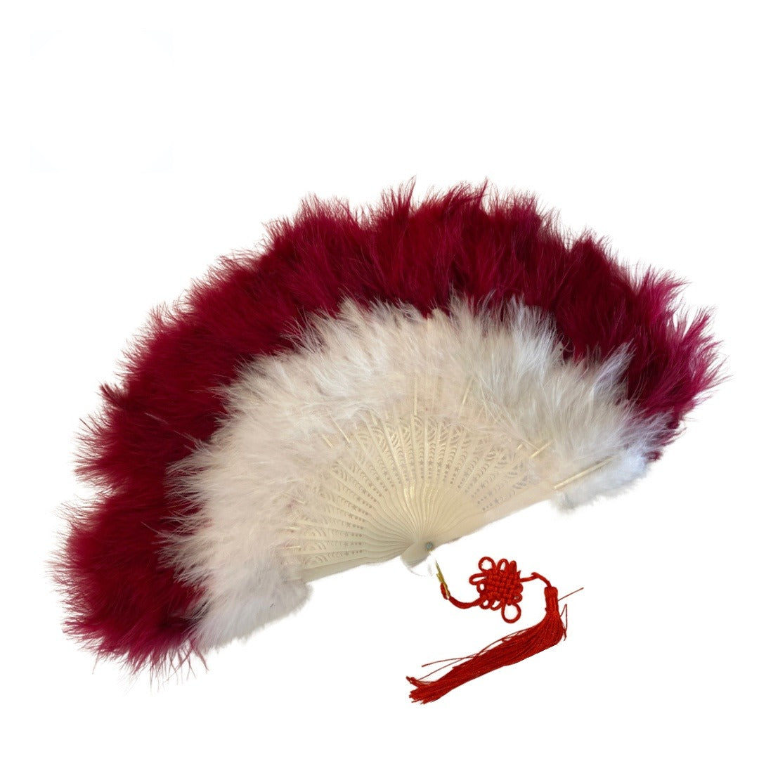 Abanico Rojo y Blanco con Plumas | Inshe Miami