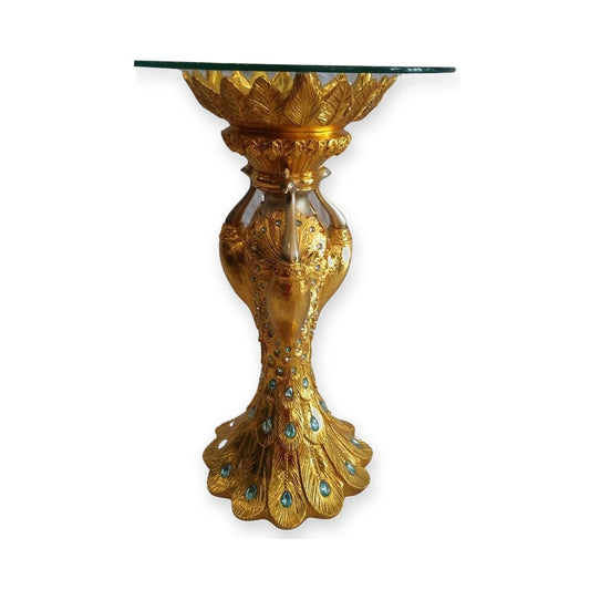 Pedestal Pavos Reales Dorado con Cristal 28"
