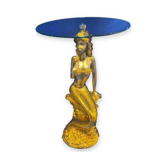Pedestal Sirena Dorado con Cristal 32"