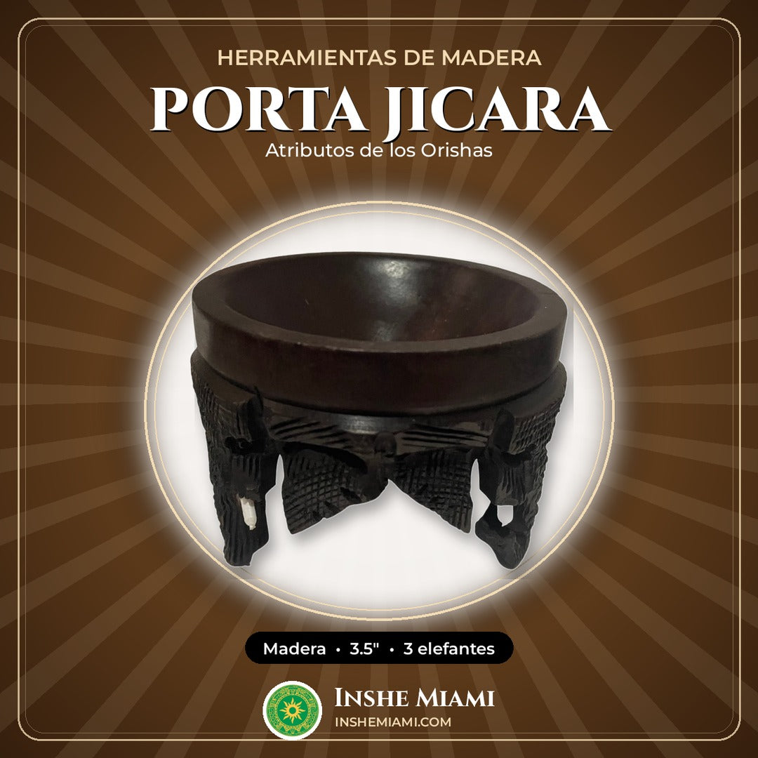 Porta Jicara Tallada con Elefantes 3.5" | Inshe Miami