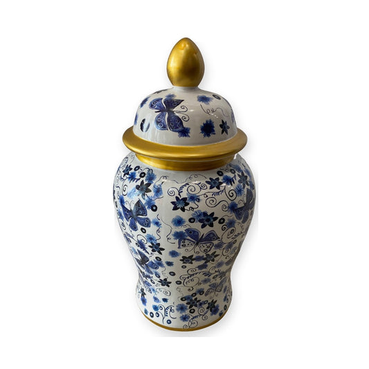 Tinaja de Olokun con Flores Azules 17"