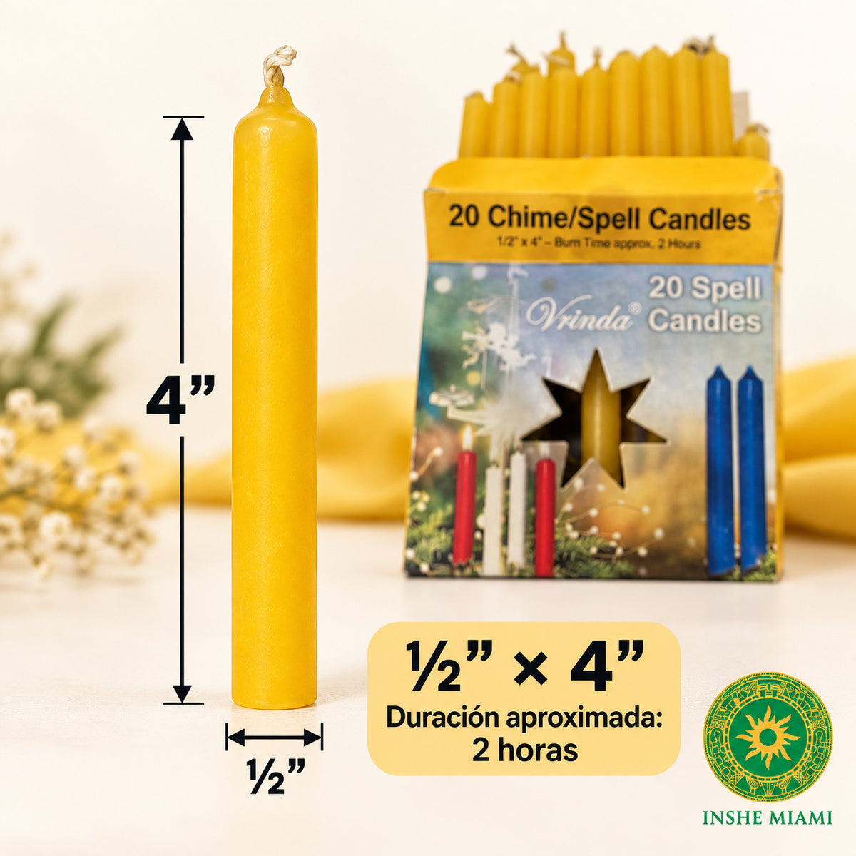 Caja de 20 Velas Amarillas 4” – Velas para Altares, Ceremonias y Uso Tradicional | Inshe Miami