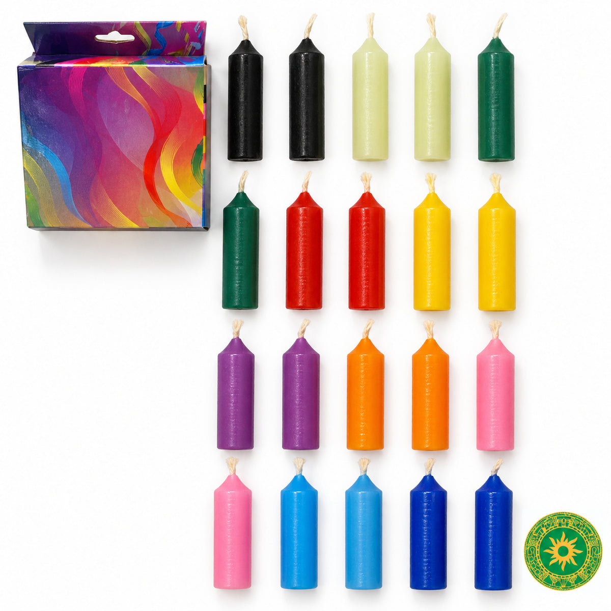 Caja de 20 Velas Variadas 4” – 10 Colores para Altares y Ceremonias | Inshe Miami