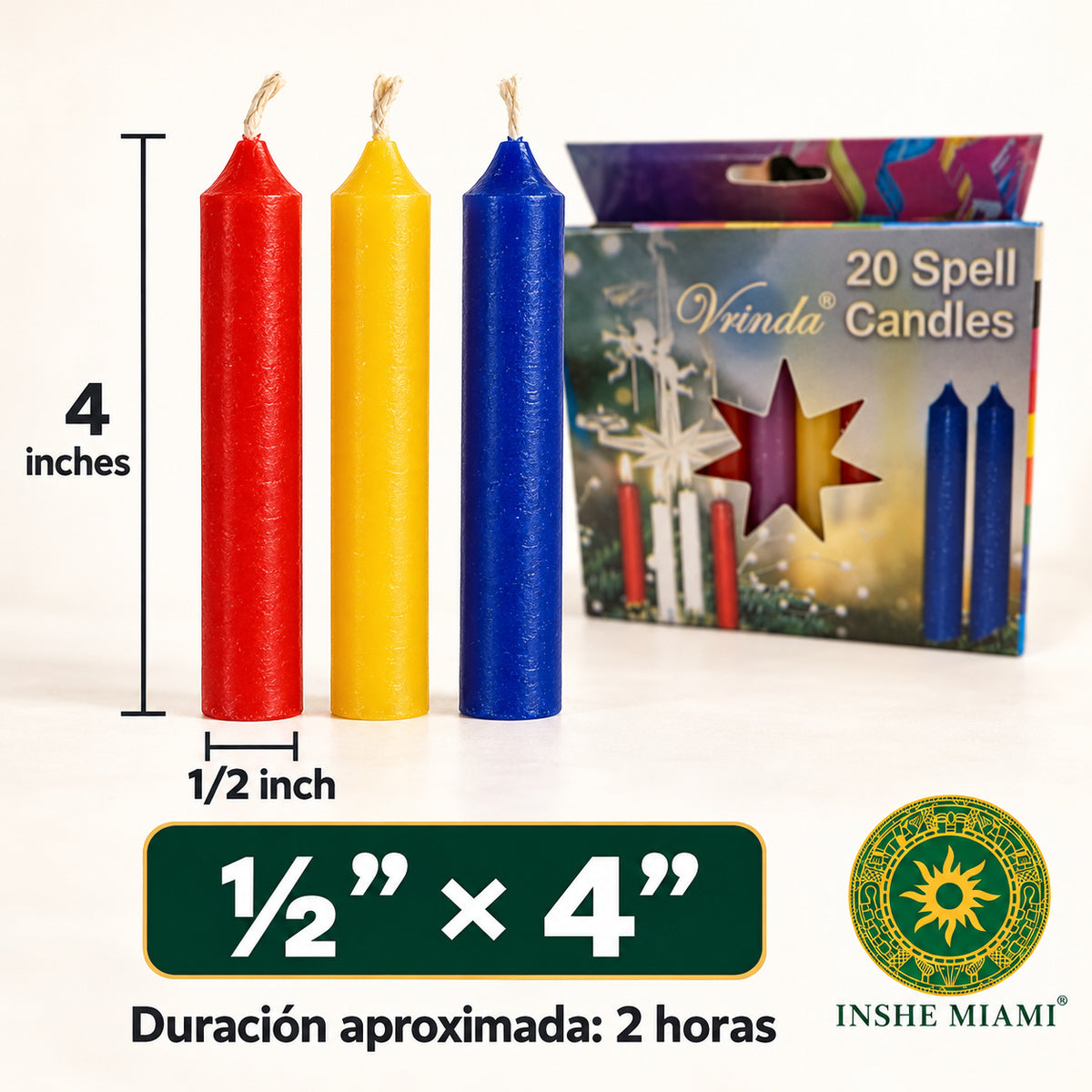 Caja de 20 Velas Variadas 4” – 10 Colores para Altares y Ceremonias | Inshe Miami