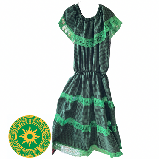 VESTIDO DE GINGA NEGRO Y VERDE