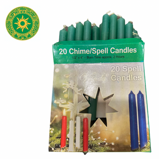 BOX OF 20 CANDLES 4" GREEN