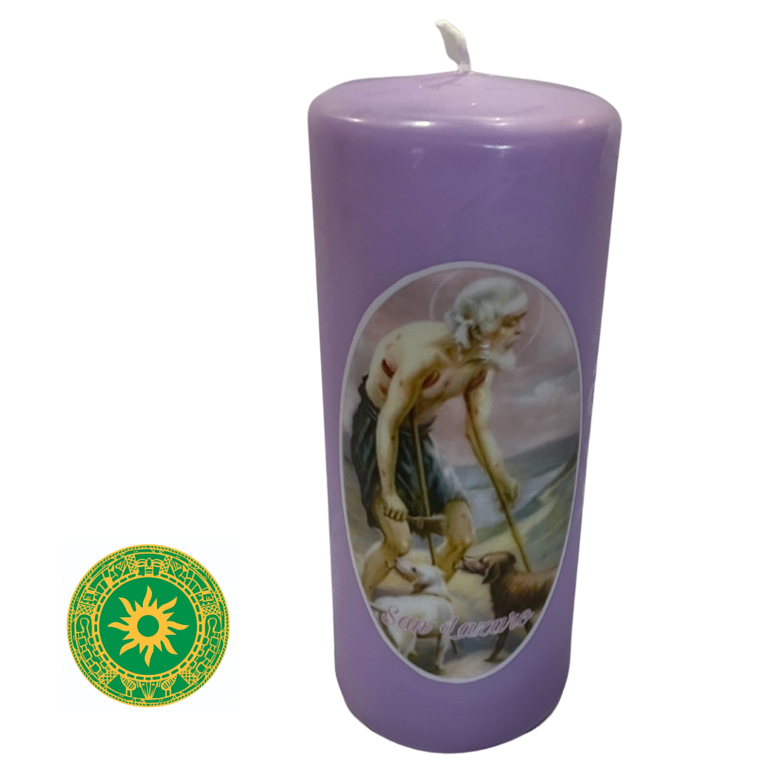 CANDLE WITH SAN LAZARO IMAGE 9"