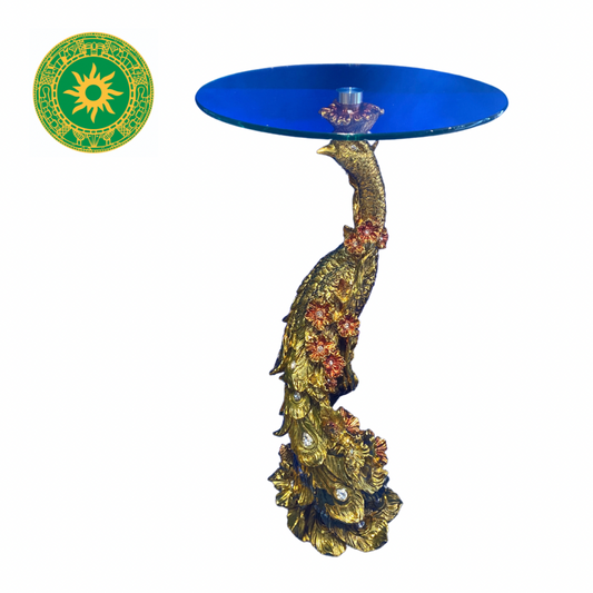 Pedetal de pavo y flores de cristal