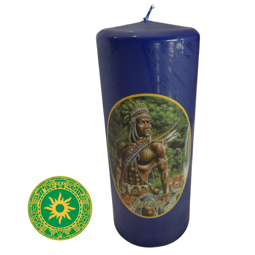 CANDLE WITH OSHOSI IMAGE 8"
