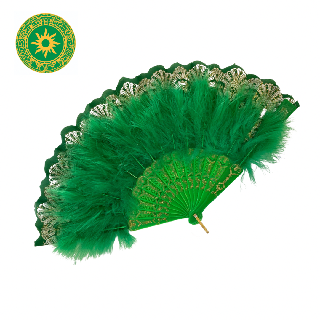 Abanico Verde con Pluma