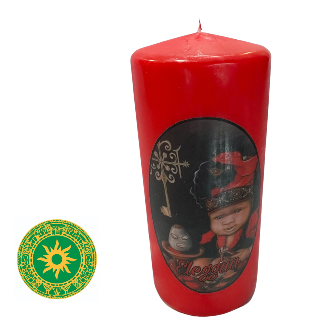 CANDLE WITH ELEGUA IMAGE 9"