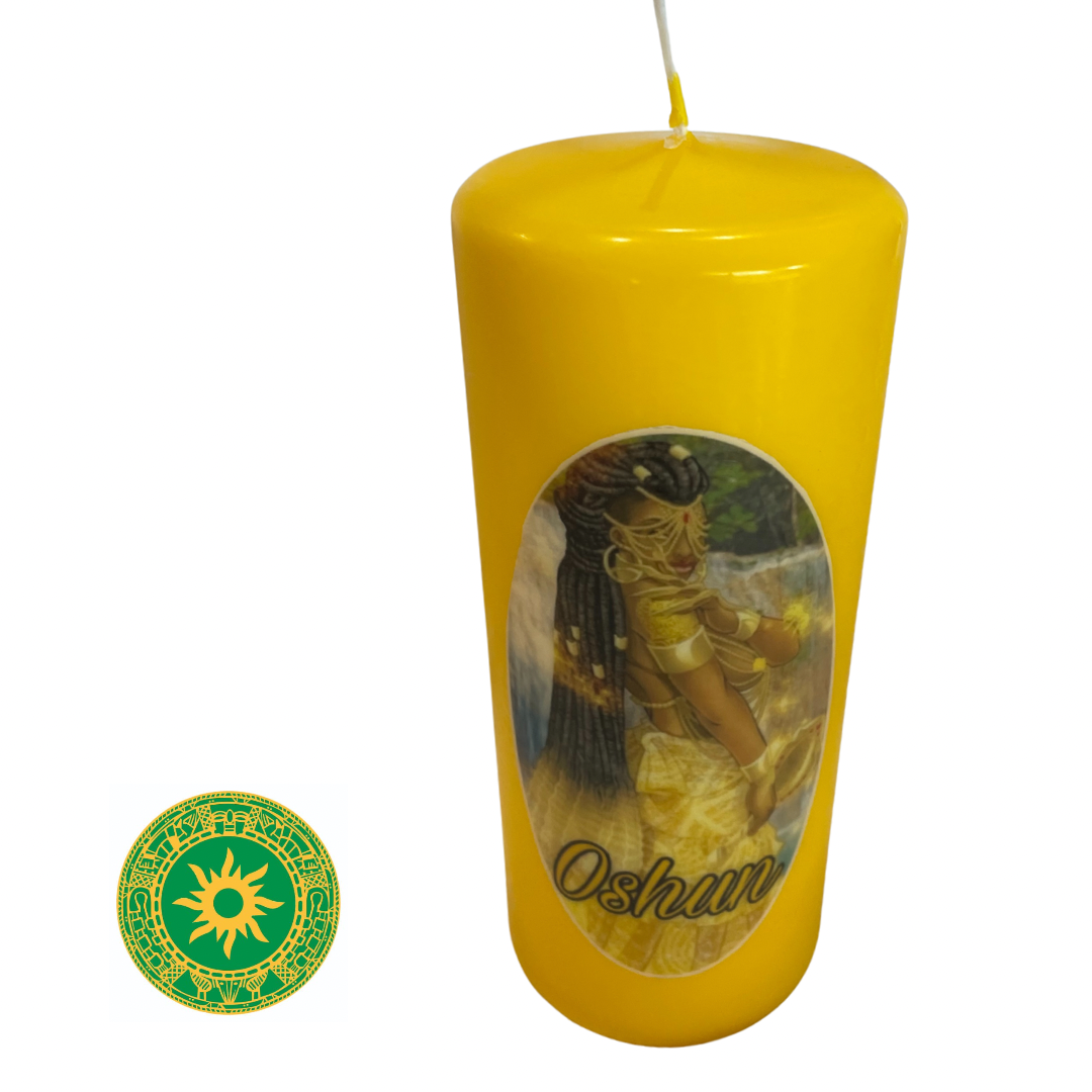 CANDLE WITH IMAGE OSHUN 8"
